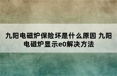 九阳电磁炉保险坏是什么原因 九阳电磁炉显示e0解决方法